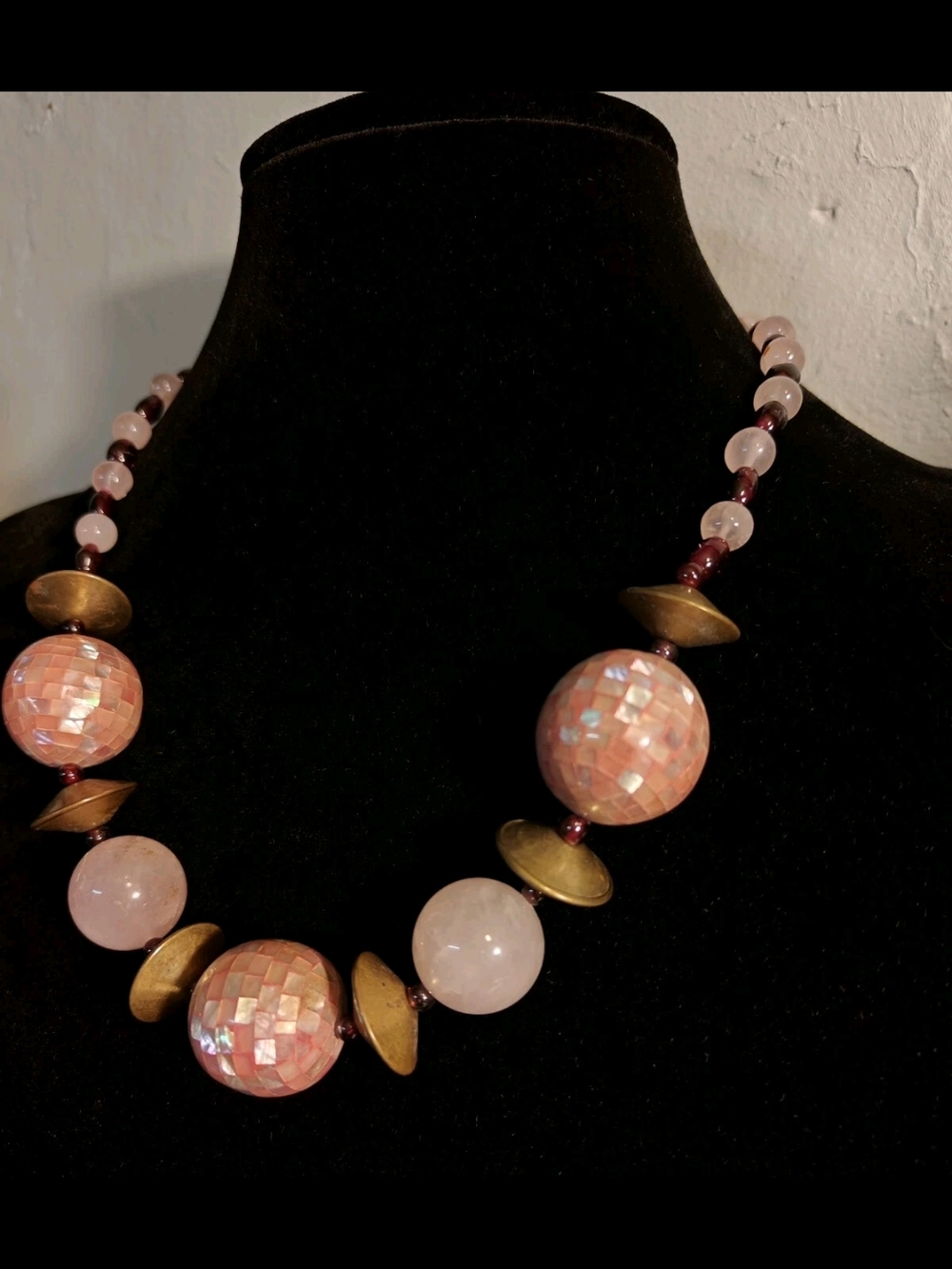 Women's 20½in Rose Quartz, Mother Of Pearl Mosaic Beads W/ 14k  G.F.clasp